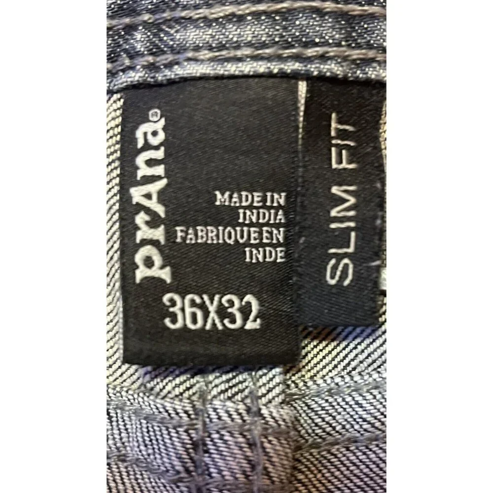 PrAna Men's Size 36 Slim Fit Blue Denim Casual Jeans 36" x 31" - Picture 6 of 6